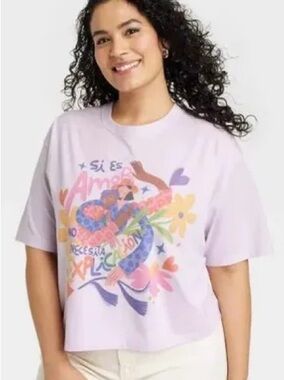 Lavender Graphic Crop Tee with Floral Love Print